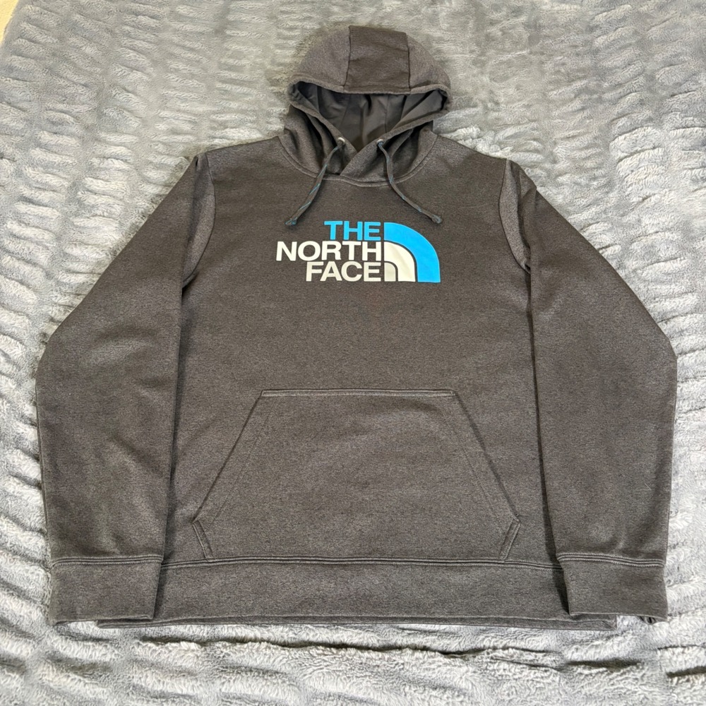 The North Face Mens Large Gray Blue Logo Pullover Hoodie NF0A2T3QYDE